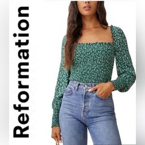 Reformation Pinto Green Parsley Floral Blouse - M $148